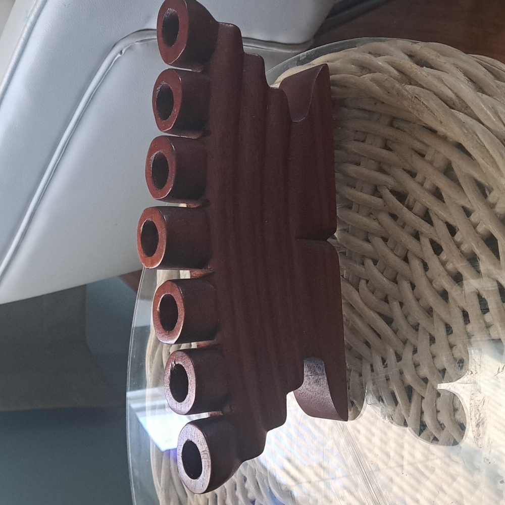 Wooden Brown Kinara, Handmade Kwanzaa Candleholder African Holiday Decor 10 X 5"